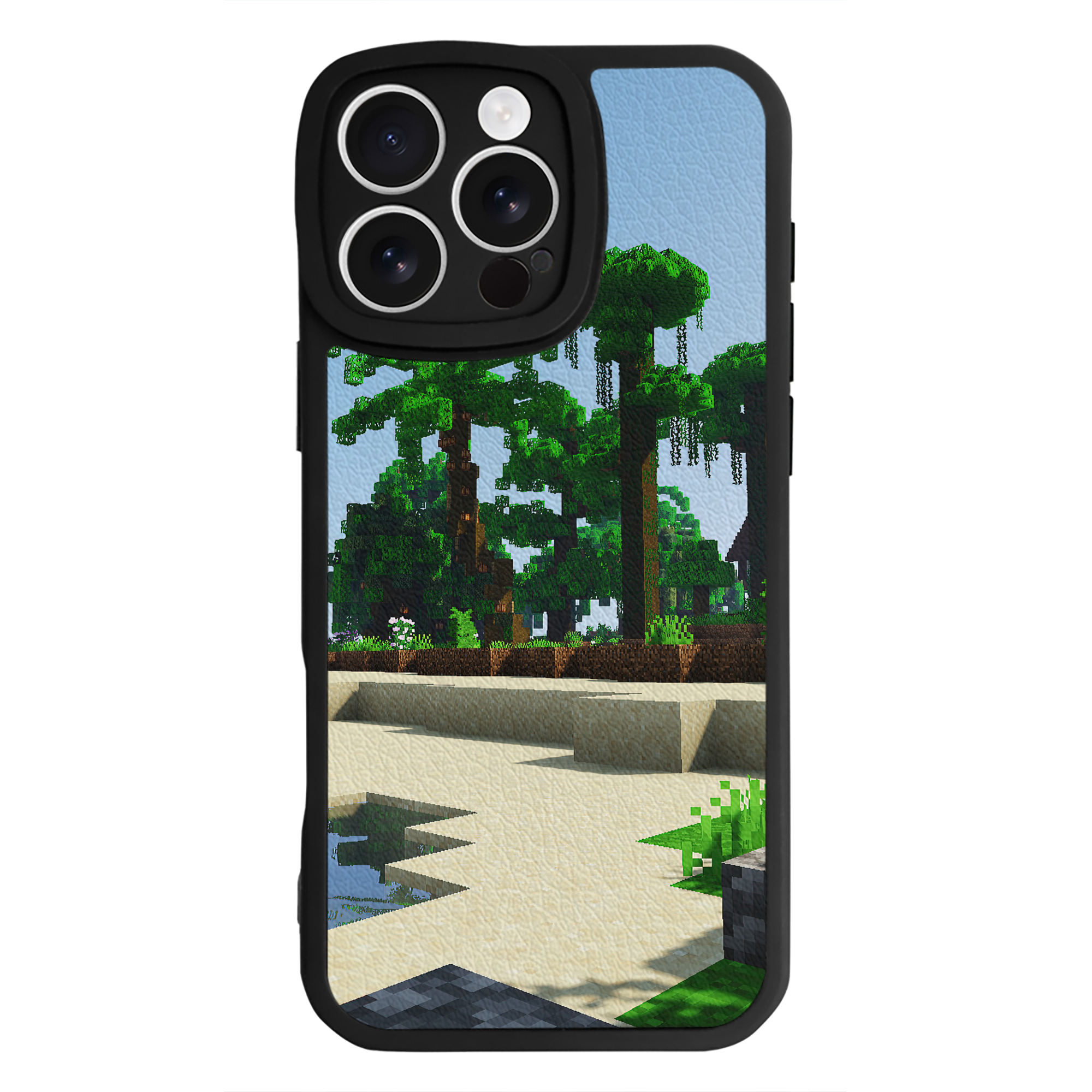 （画像用） マインクラフト ブロックの世界 Minecraft MC Block world 【iPhone 16シリーズ対応】シリコンスマホケース（レザー調） 材質：シリコン